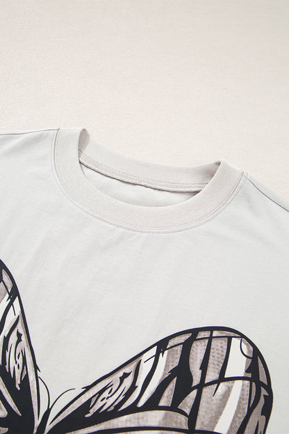 Casual Oversize Big Bow Printed Drop Shoulder Tunic Casual Tee