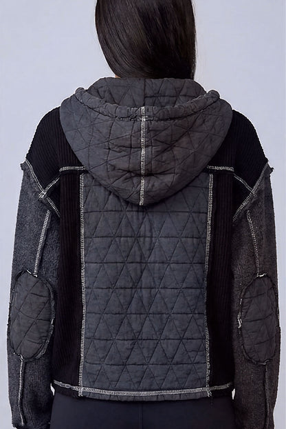 POL Boho Cozy Contrast Quilted Hoodie Jacket