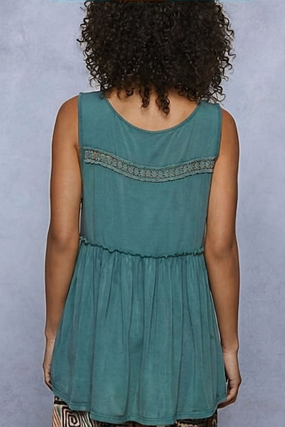 POL Boho Lace Trim Babydoll Tank Top