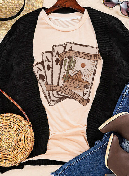 Khaki Western Poker Cards Graphic T Shirt