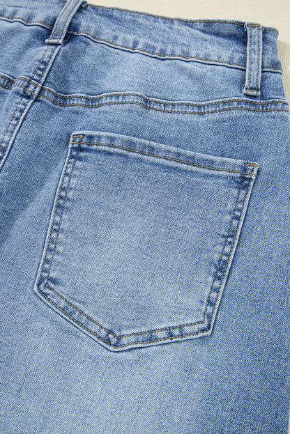 Myosotis Irregular Distressed Bottom Denim Midi Skirt