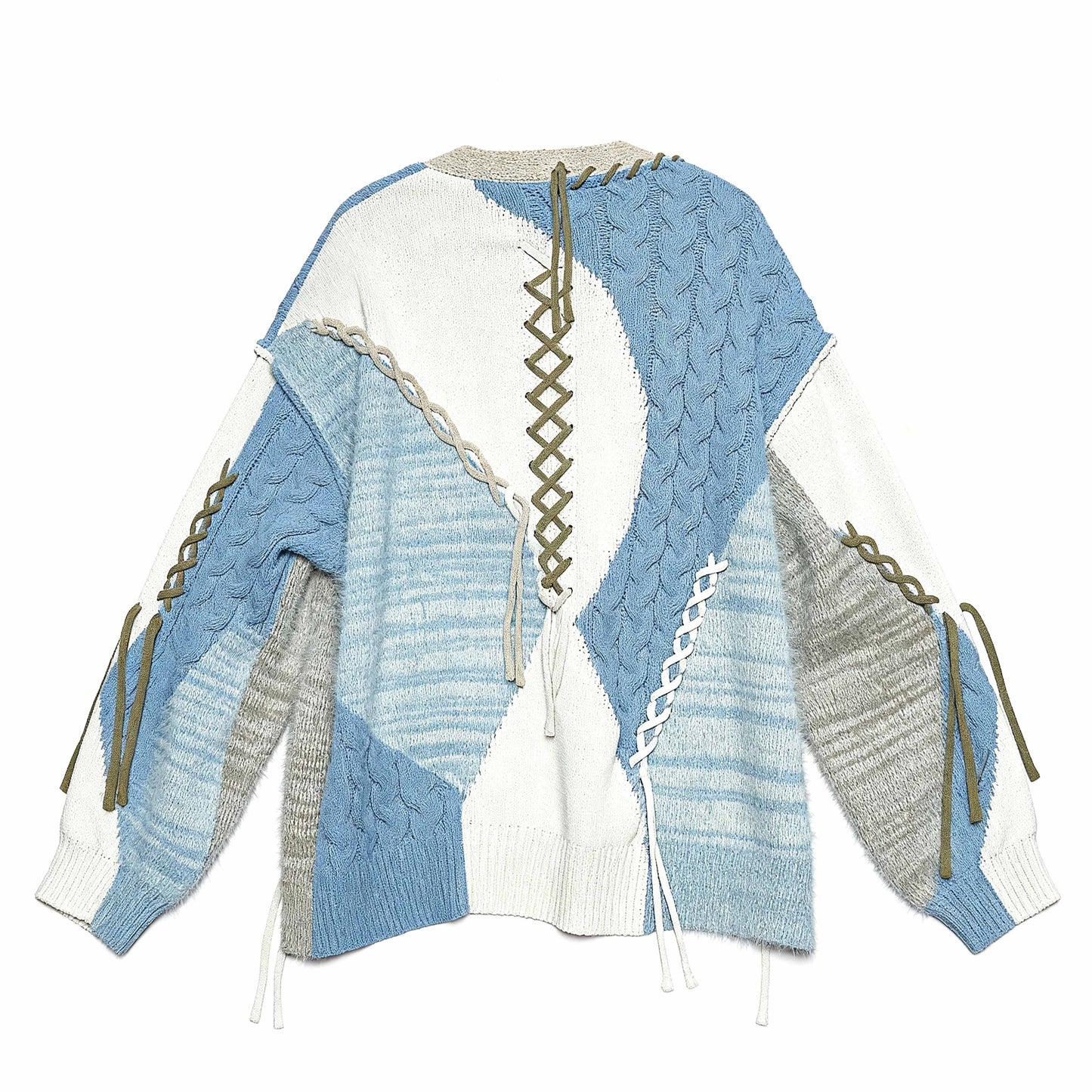 Boho Chenille Patchwork Balloon Sleeve Cardigan (POL)