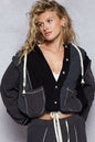 POL Boho Cozy Contrast Quilted Hoodie Jacket