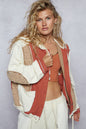 POL Boho Cozy Contrast Quilted Hoodie Jacket