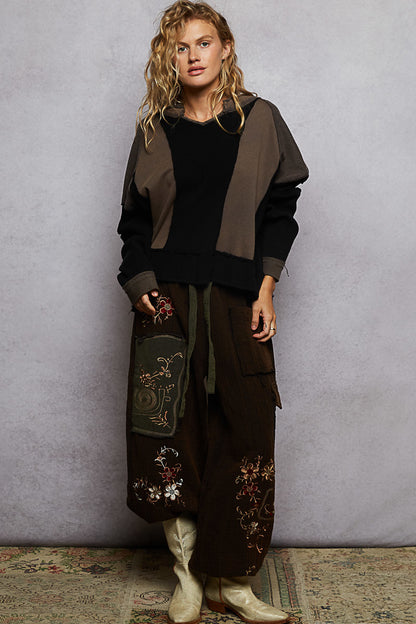 POL Boho Raw Edge Contrast Thermal Long Sleeve Top – Earth Tones