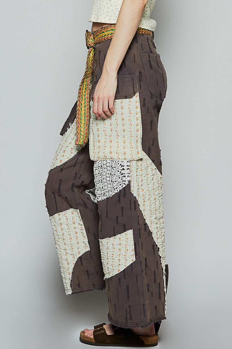 POL Boho Wavy Patchwork Wide-Leg Pants