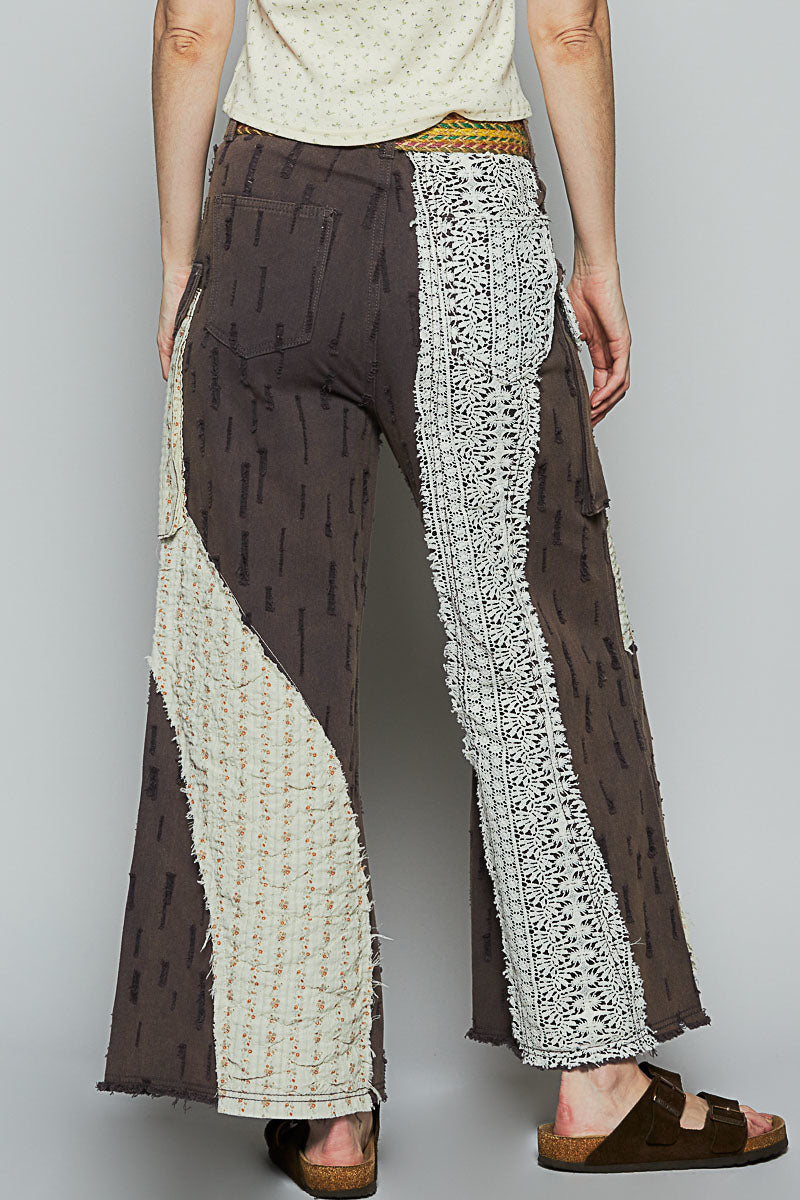 POL Boho Wavy Patchwork Wide-Leg Pants