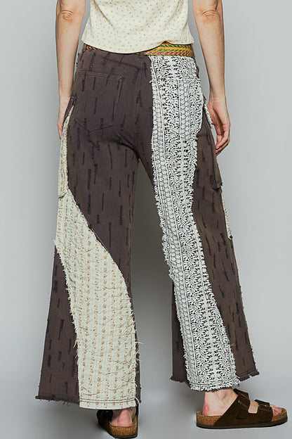 POL Boho Wavy Patchwork Wide-Leg Pants