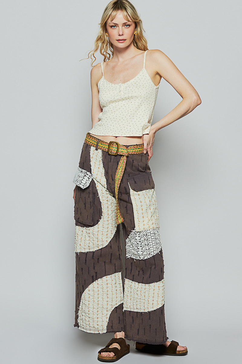 POL Boho Wavy Patchwork Wide-Leg Pants