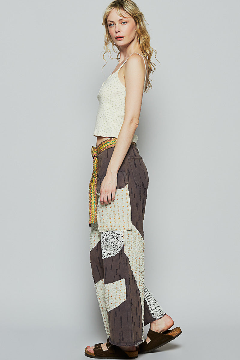 POL Boho Wavy Patchwork Wide-Leg Pants