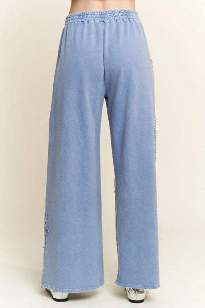 Mineral Wash Doily Patch Wide-Leg Pants