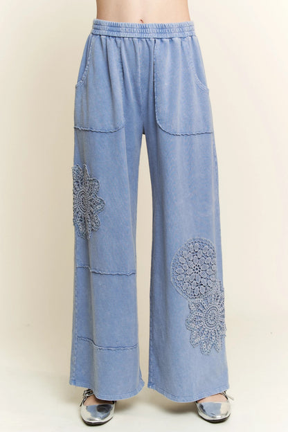 Mineral Wash Doily Patch Wide-Leg Pants