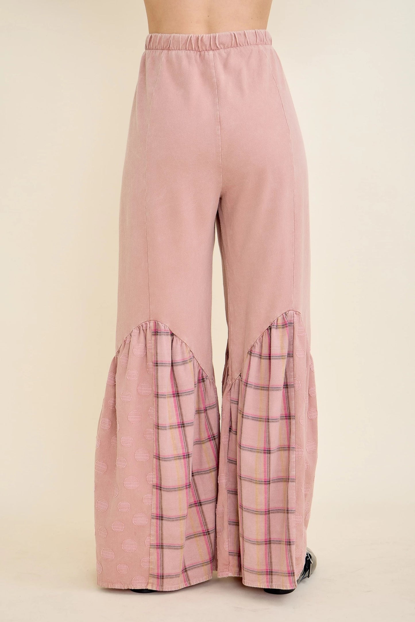 J.HER Mineral Wash Boho Pattern Patchwork Pants – Wide Leg Tiered Boho Bottoms