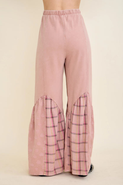 J.HER Mineral Wash Boho Pattern Patchwork Pants – Wide Leg Tiered Boho Bottoms