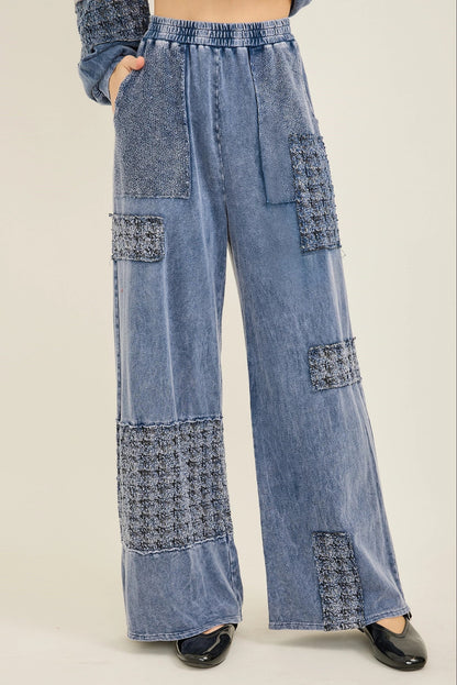 J.HER Mineral Wash Tweed Block Patch Wide Leg Pants