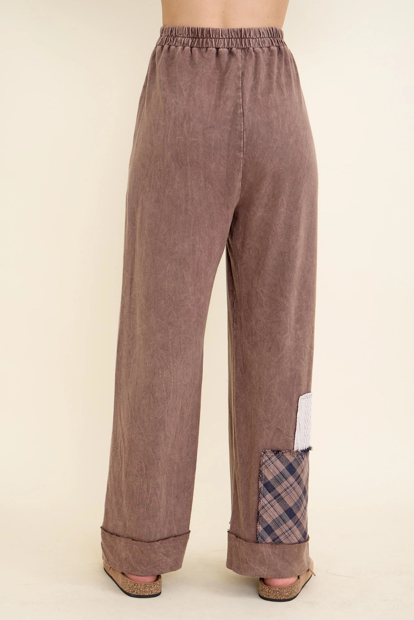 J.HER Mineral Wash Plaid & Sweater Patchwork Boho Pants