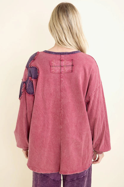 Mineral-Wash Boho Flannel Daisy Henley Top (J.HER)