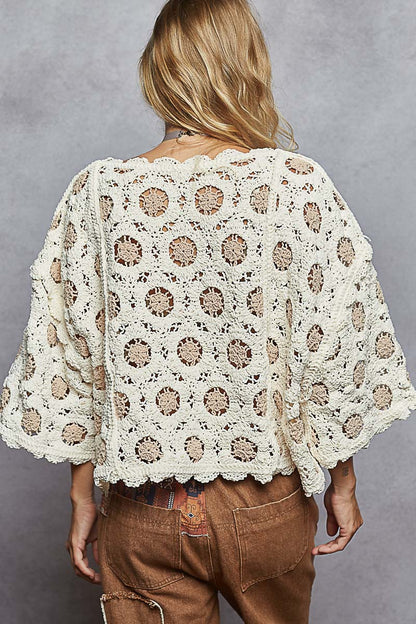 POL Boho Oversized Crochet Top – Cream Latte