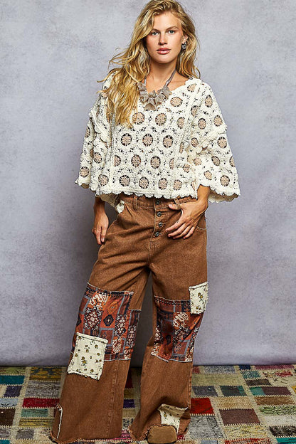 POL Boho Oversized Crochet Top – Cream Latte