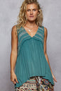 POL Boho Lace Trim Babydoll Tank Top