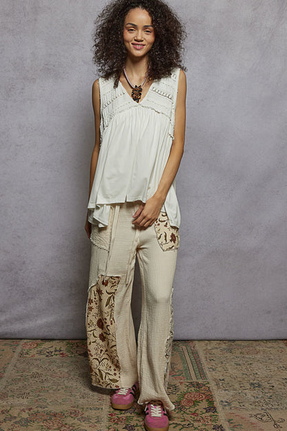POL Boho Lace Trim Babydoll Tank Top