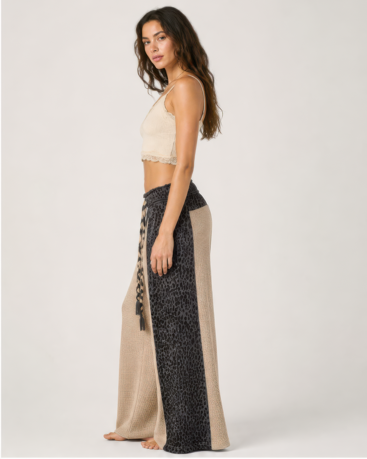 POL Animal Contrast Thermal Pants in Taupe/Charcoal, photo 2 of 4