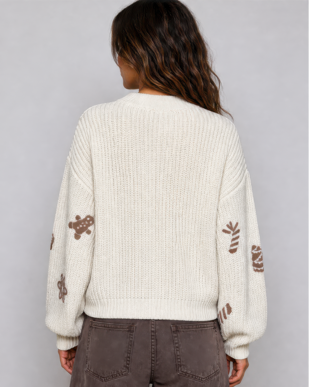 POL Christmas Chenille Sweater Brown Highlights in Cream, photo 3 of 4
