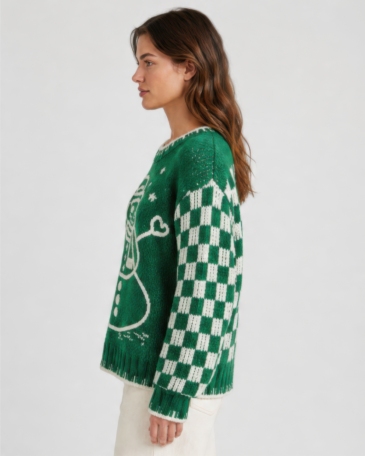 POL Christmas Snowman Chenille Sweater in Green, photo 2 of 4