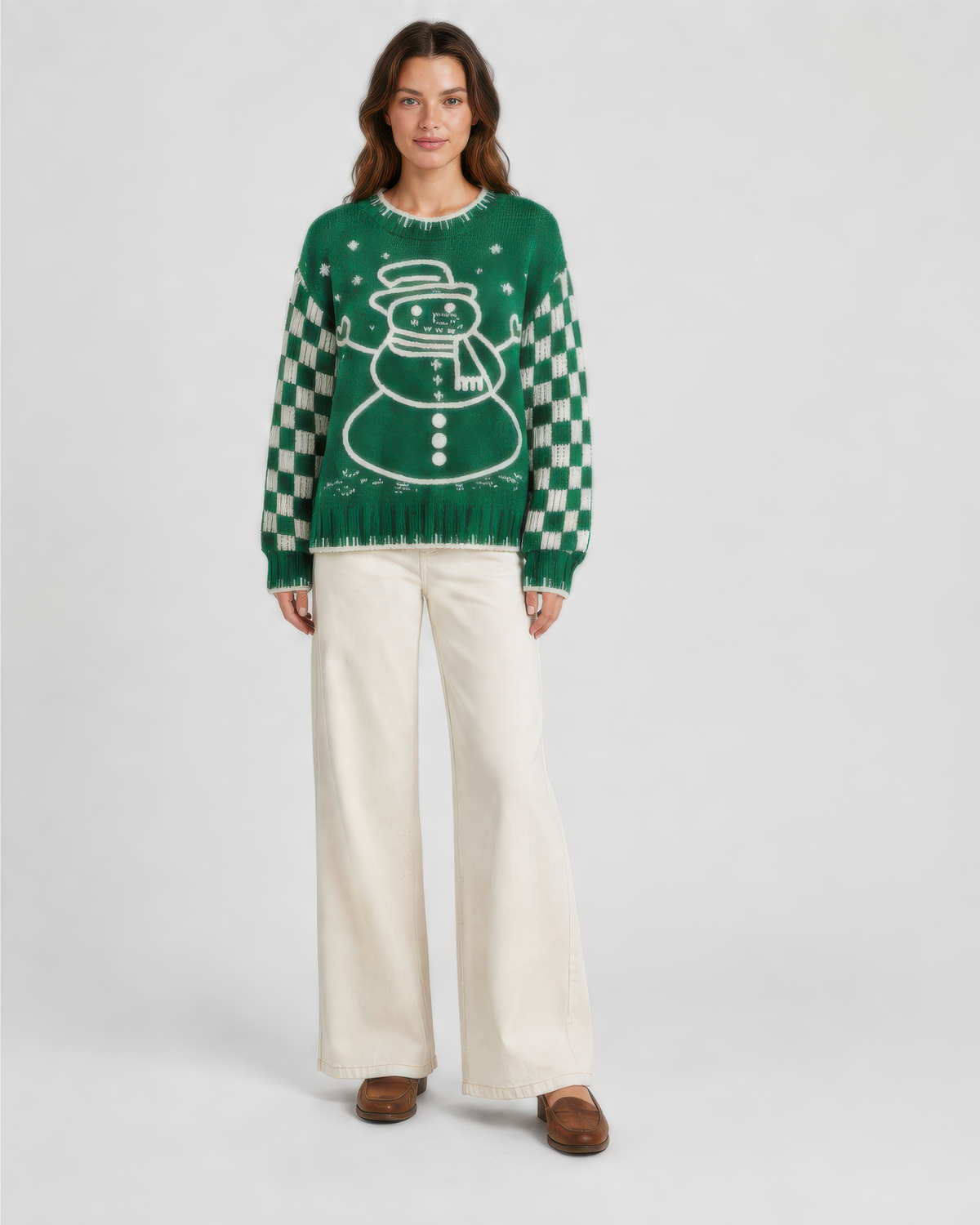 POL Christmas Snowman Chenille Sweater in Green, photo 4 of 4