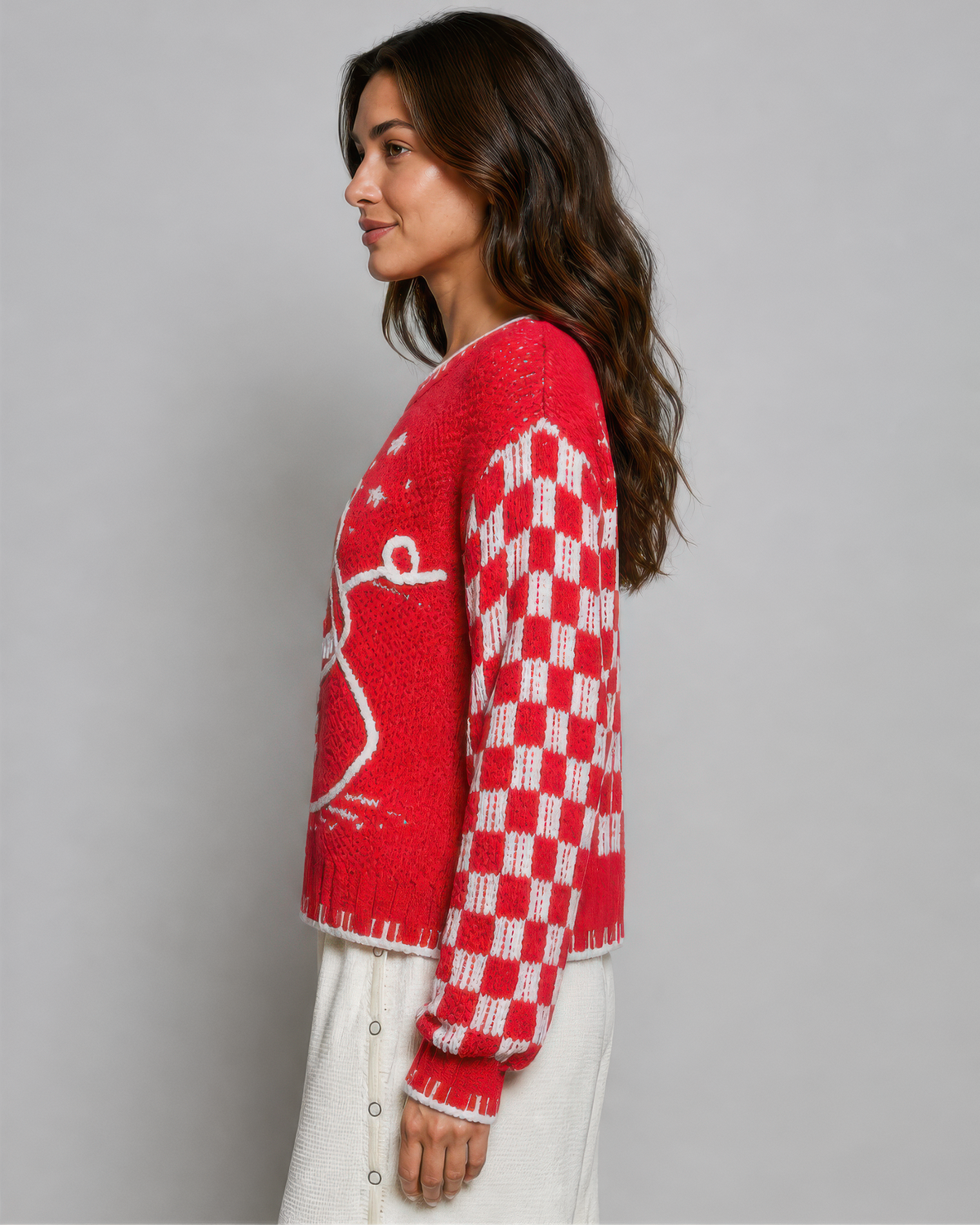 POL Christmas Snowman Chenille Sweater in Red, photo 2 of 4