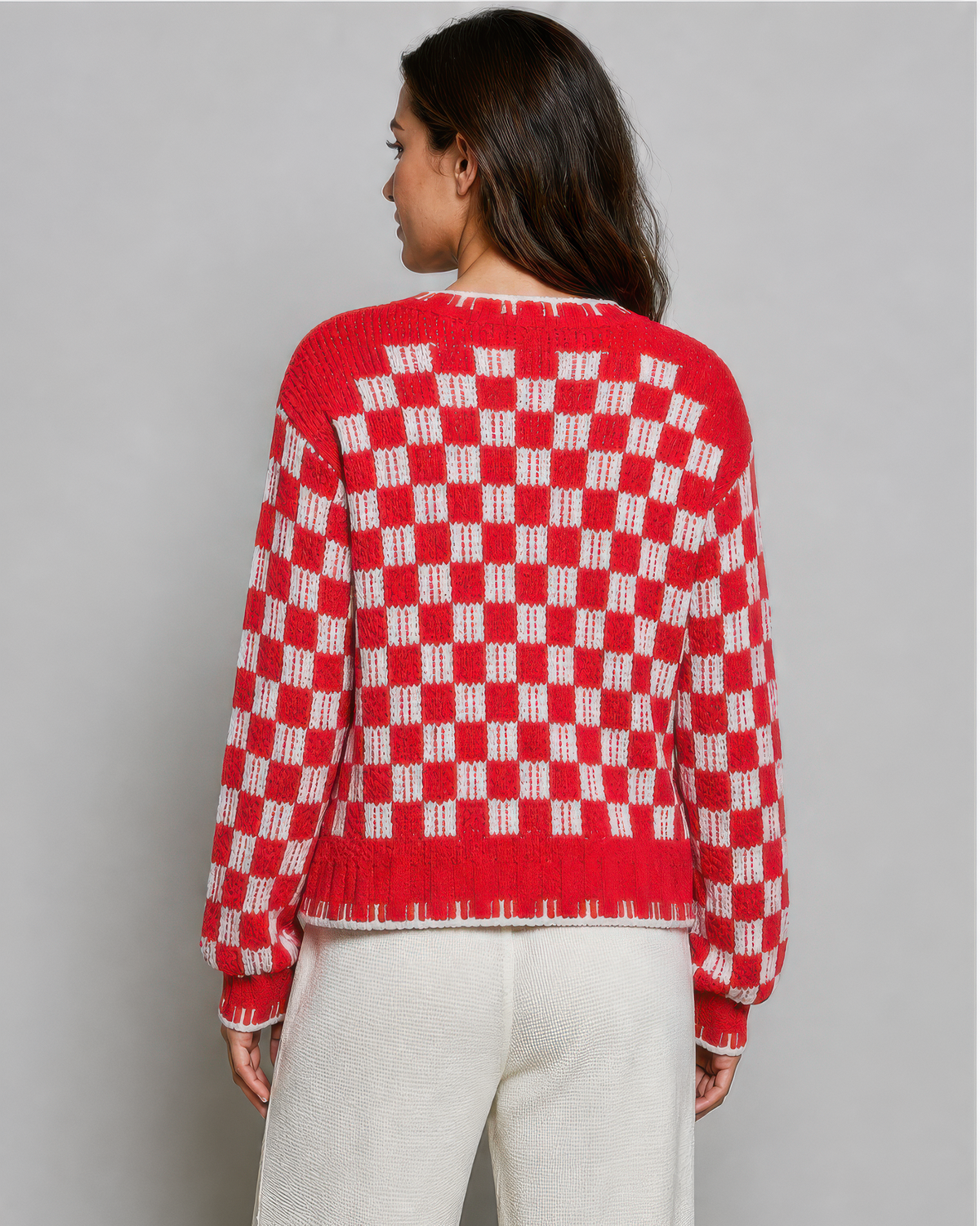 POL Christmas Snowman Chenille Sweater in Red, photo 3 of 4