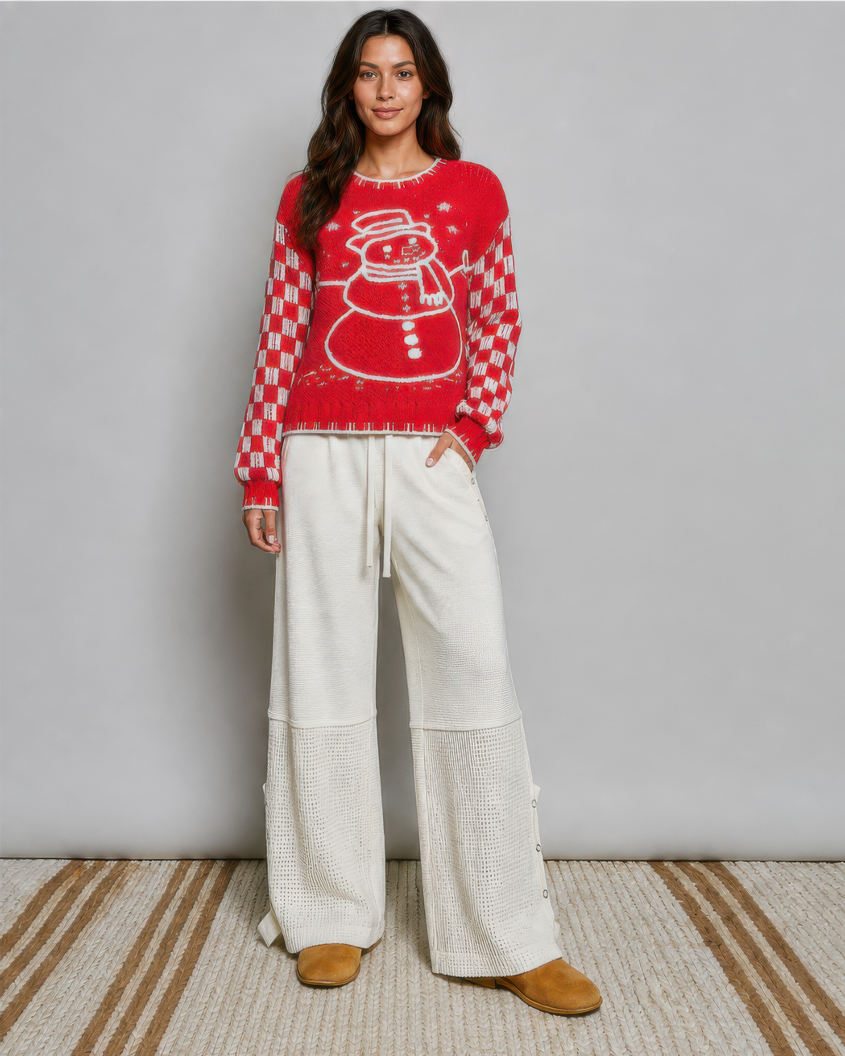 POL Christmas Snowman Chenille Sweater in Red, photo 4 of 4