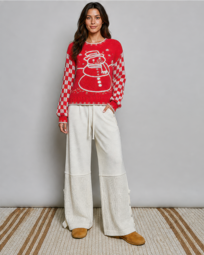 POL Christmas Snowman Chenille Sweater in Red, photo 4 of 4