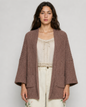 POL Edge to Edge Open Knit Cardigan in Chocolate, front view