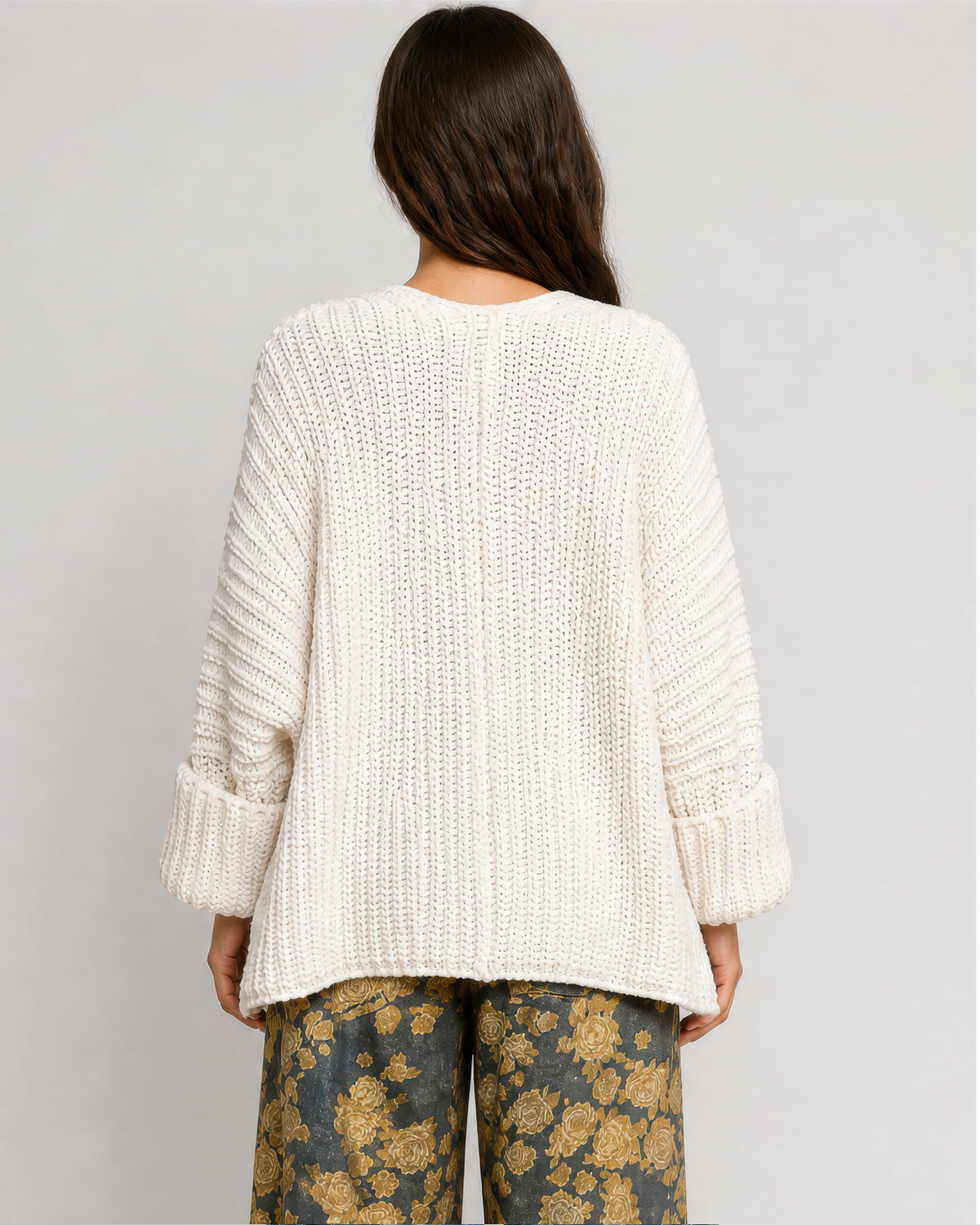 POL Edge to Edge Open Knit Cardigan in Cream, back view