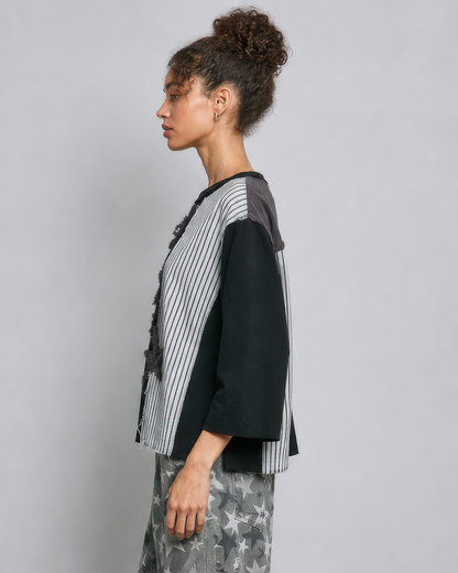 POL Patchwork Star Top in Black Stripe, photo 2 of 4