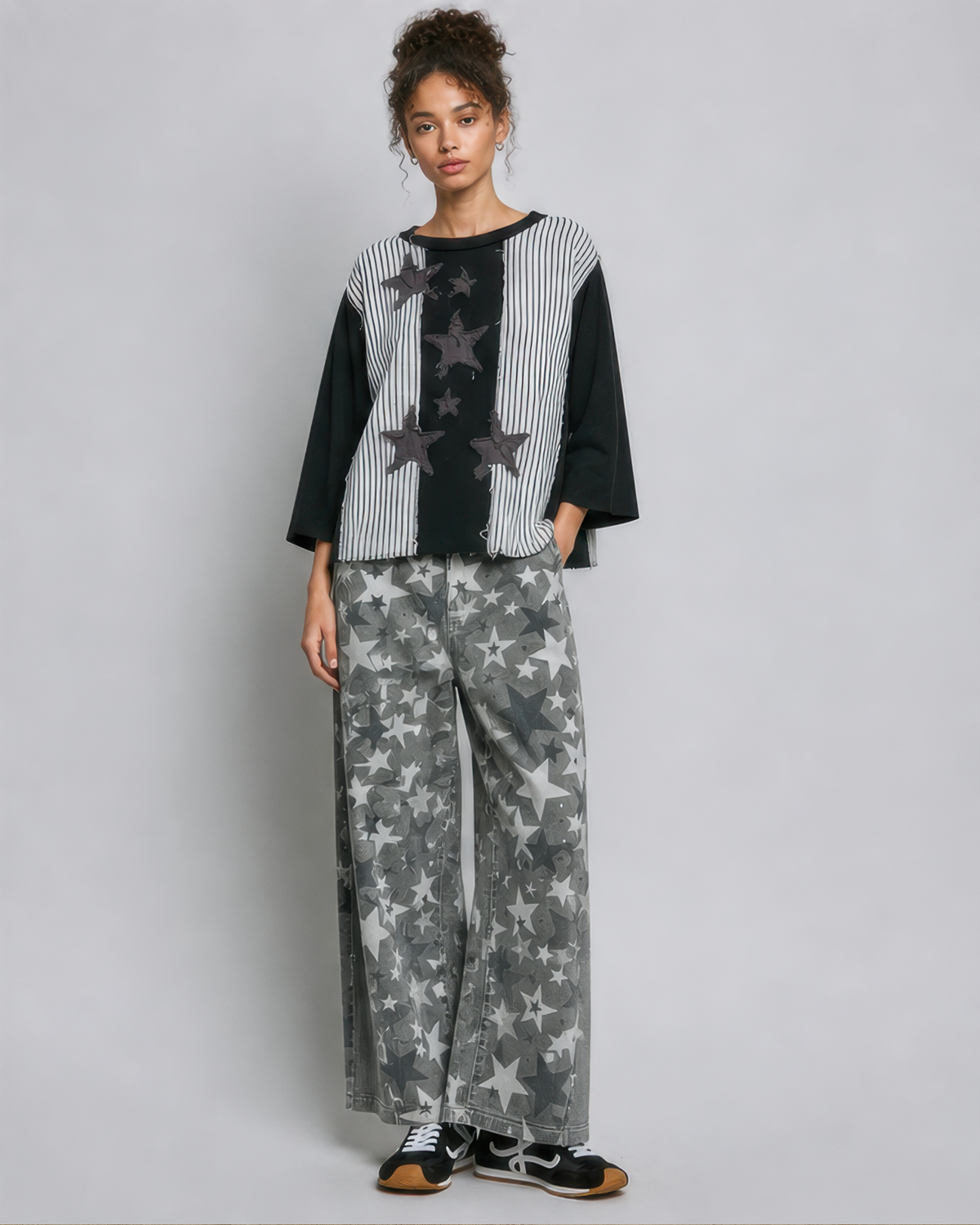 POL Patchwork Star Top in Black Stripe, photo 3 of 4