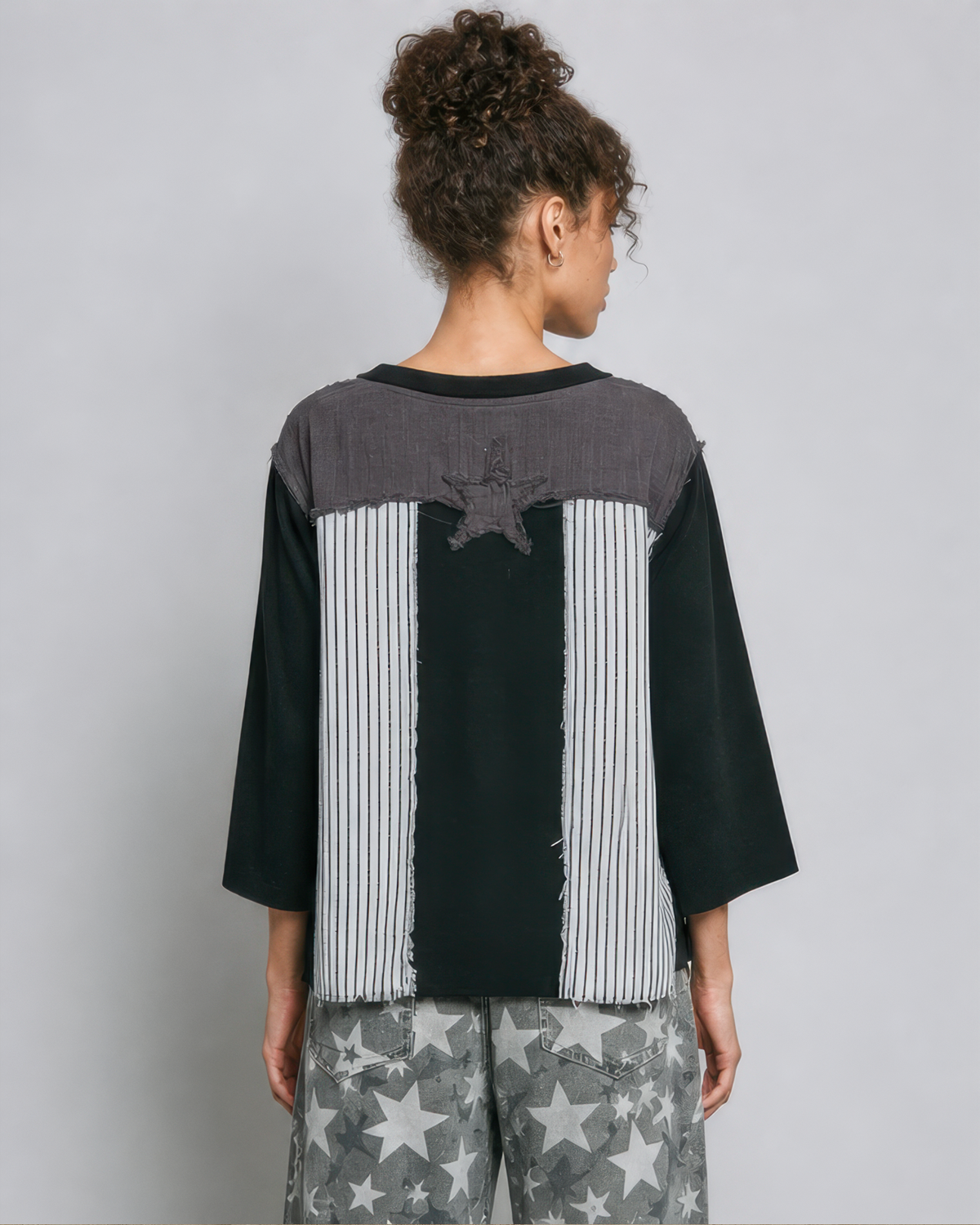 POL Patchwork Star Top in Black Stripe, photo 4 of 4