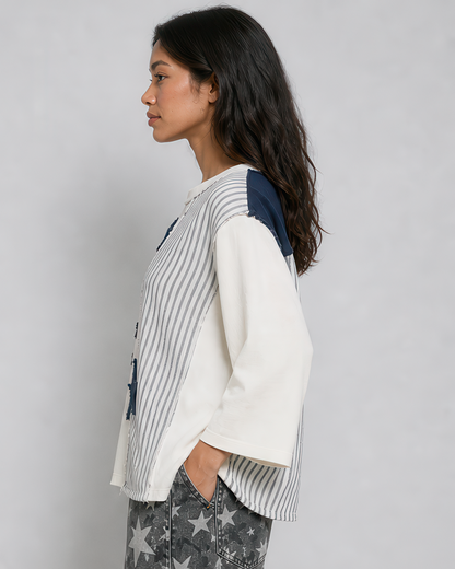 POL Patchwork Star Top in Blue Stripe, photo 2 of 4