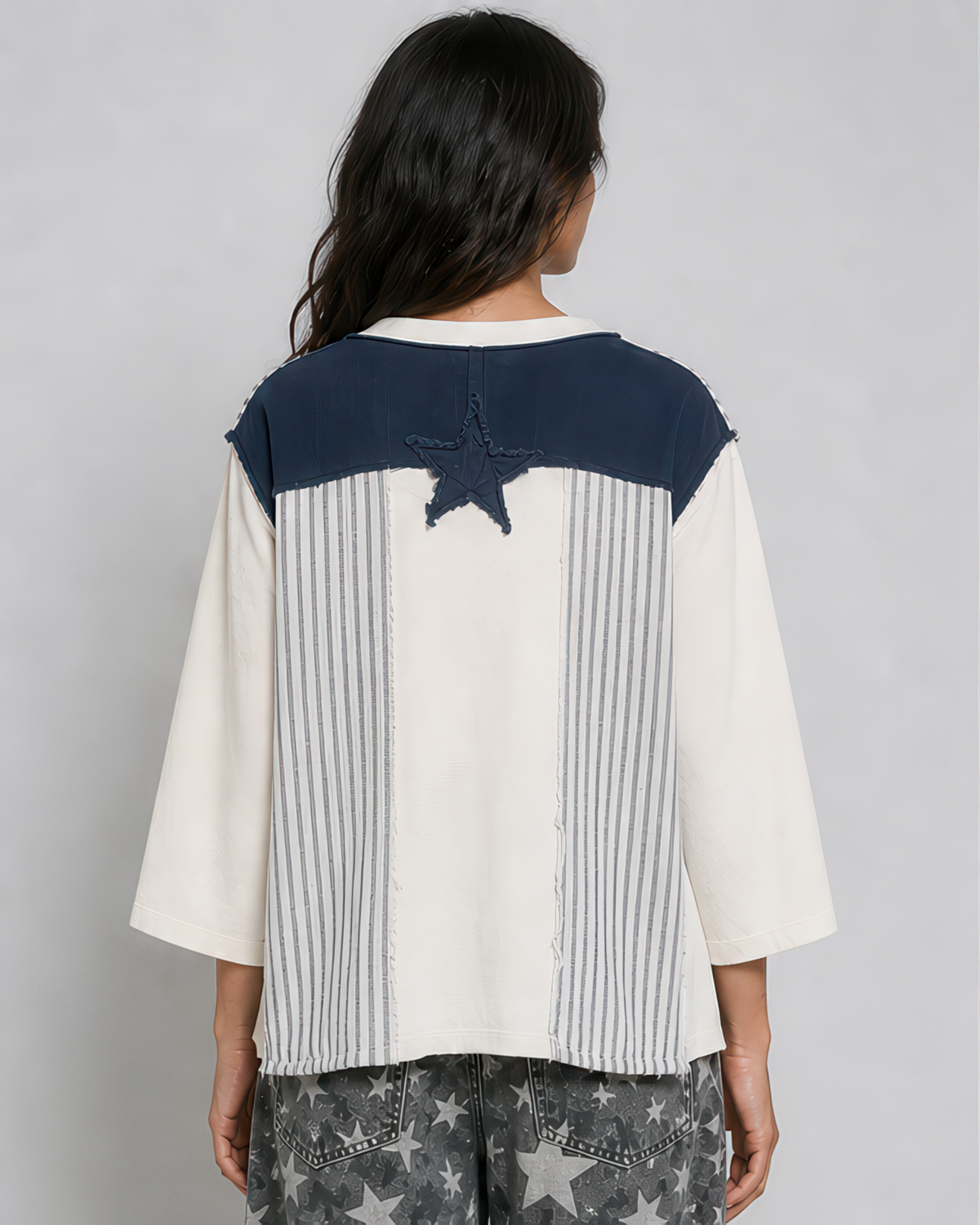 POL Patchwork Star Top in Blue Stripe, photo 3 of 4