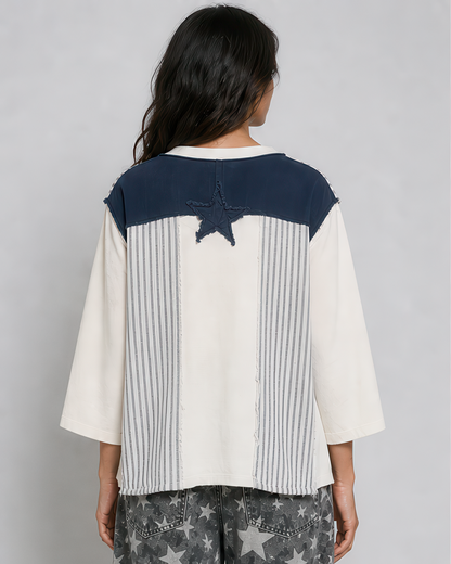 POL Patchwork Star Top in Blue Stripe, photo 3 of 4