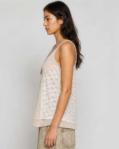 POL Patchwork Tank Top in Almond Multi, photo 2 of 4