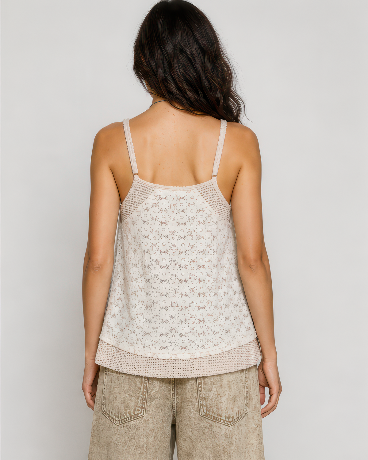 POL Patchwork Tank Top in Almond Multi, photo 3 of 4