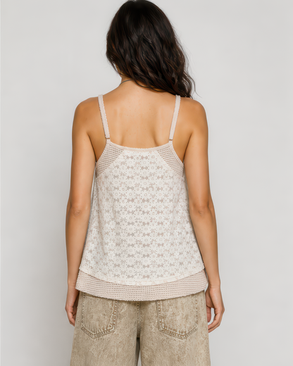 POL Patchwork Tank Top in Almond Multi, photo 3 of 4