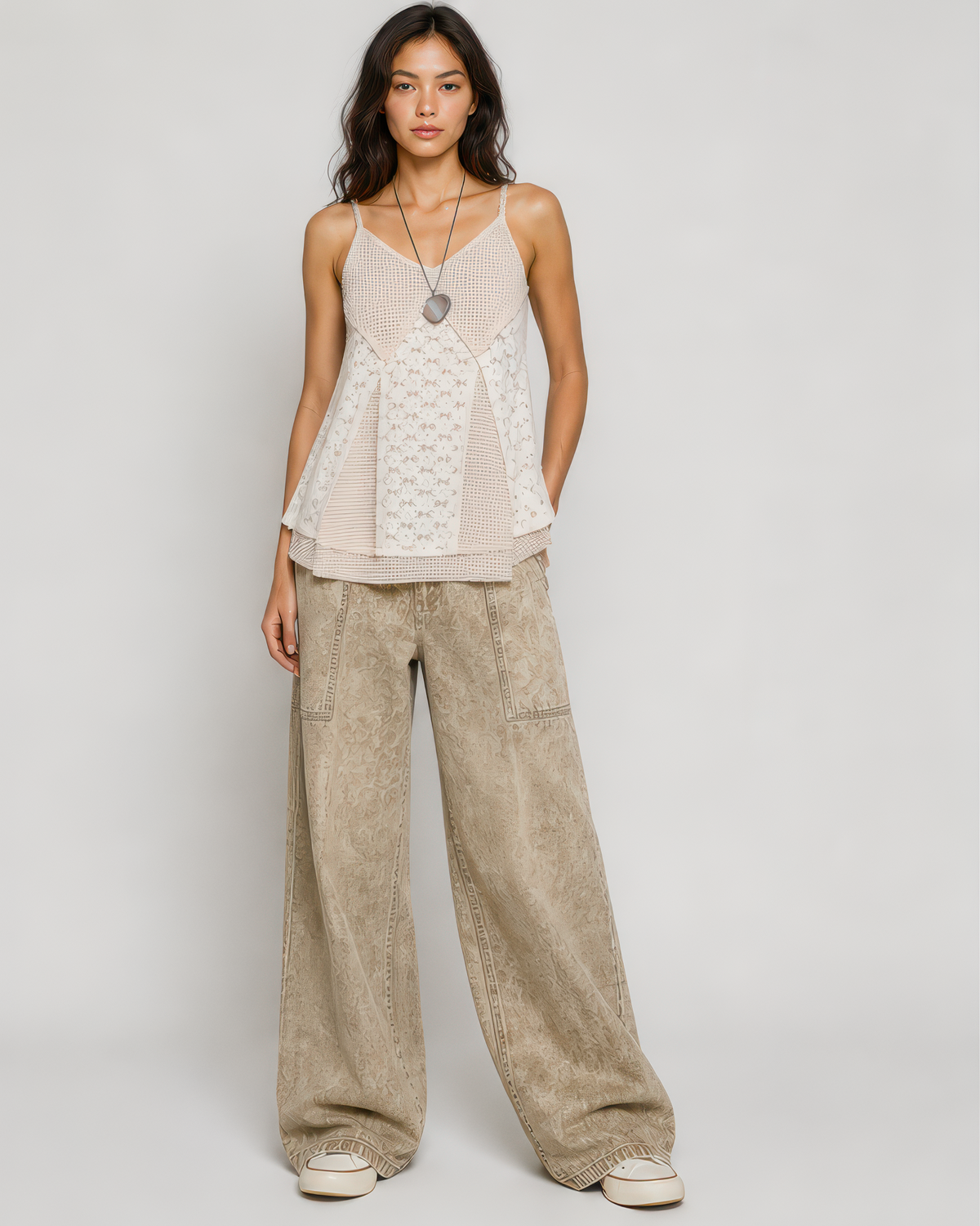 POL Patchwork Tank Top in Almond Multi, photo 4 of 4