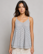 POL Patchwork Tank Top in Fog Grey Multi, front view