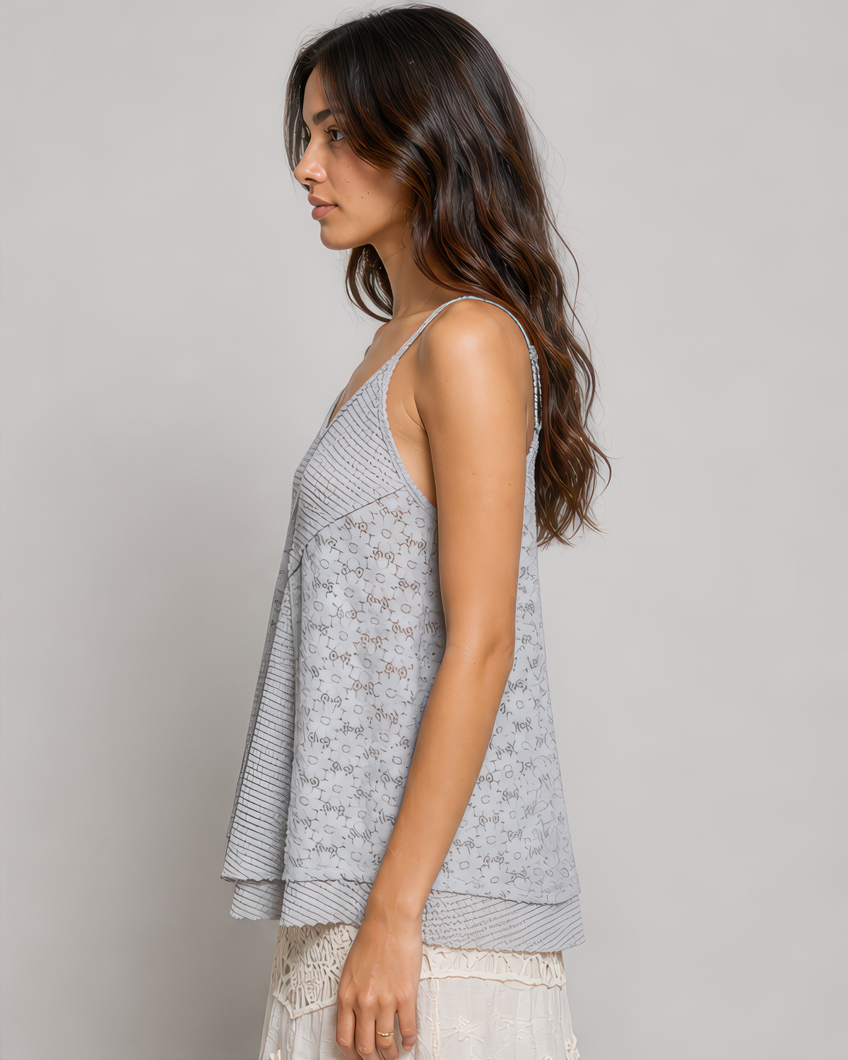 POL Patchwork Tank Top in Fog Grey Multi, photo 2 of 4