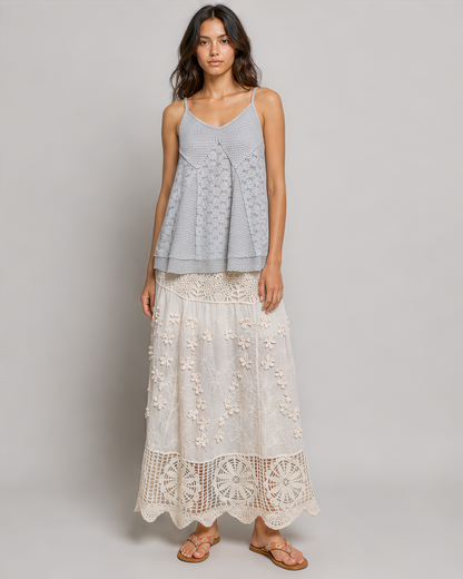POL Patchwork Tank Top in Fog Grey Multi, photo 4 of 4