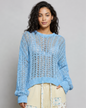 POL Pointelle Knit Sweater in Baby Blue, front view