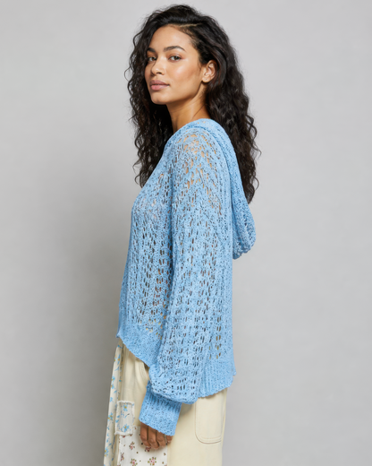 POL Pointelle Knit Sweater in Baby Blue, photo 2 of 4